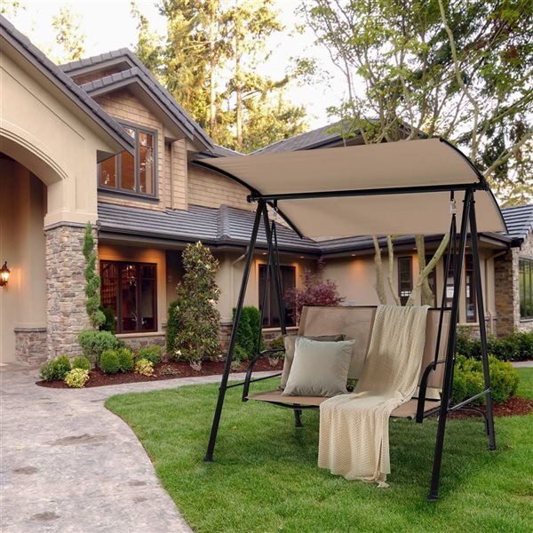 Costway 2-Seat Patio Swing with Dark Beige Adjustable Canopy