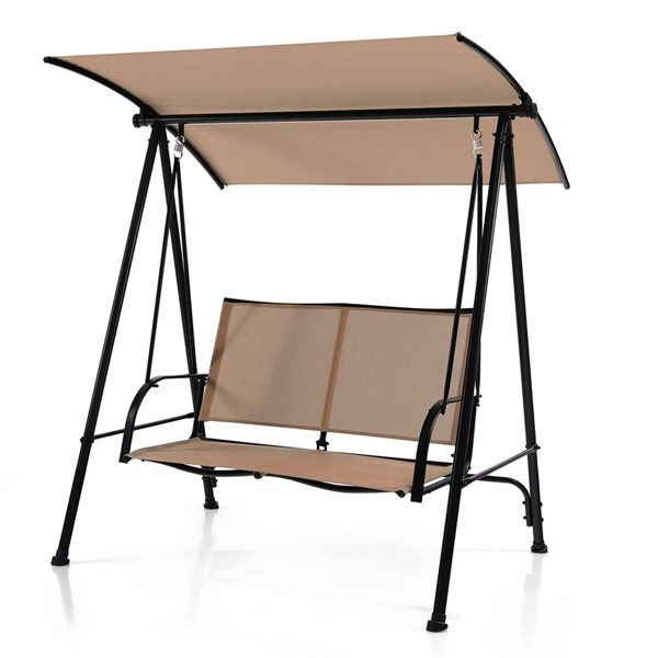 Costway 2-Seat Patio Swing with Dark Beige Adjustable Canopy