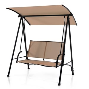 Costway 2-Seat Patio Swing with Dark Beige Adjustable Canopy