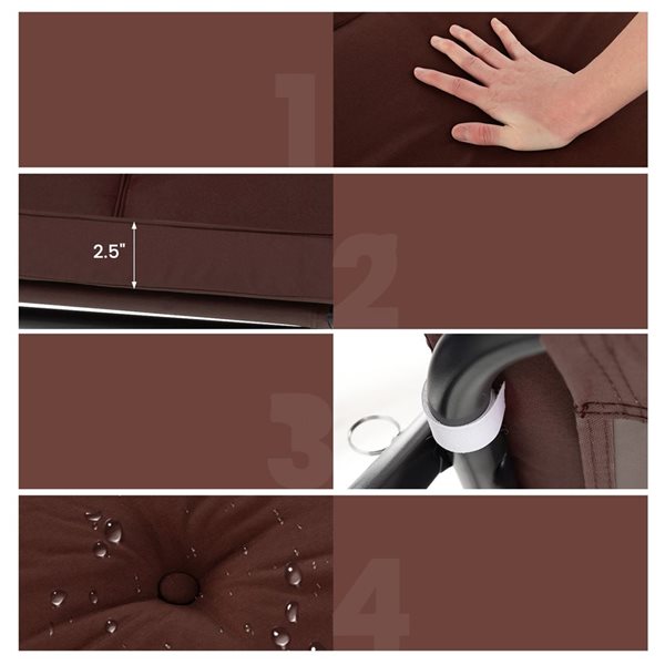 Costway 57-in 3-Seat Coffee Brown Patio Swing Glider w/ Adjustable Canopy