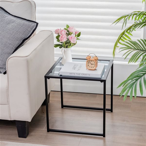 Costway 17-in Tempered Glass Outdoor Side Table