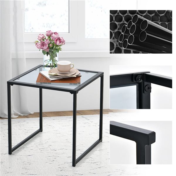 Costway 17-in Tempered Glass Outdoor Side Table