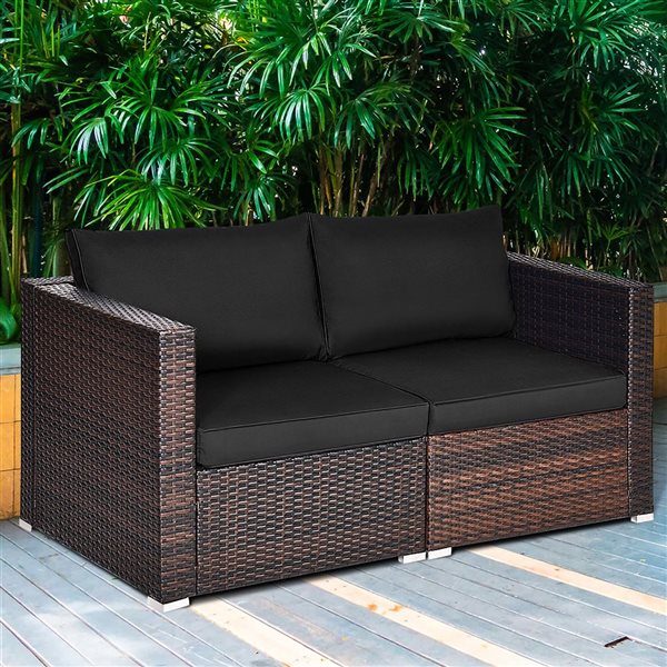 Costway 4-Piece Patio Rattan Corner Sectional Sofa Set w/ Black Cushion