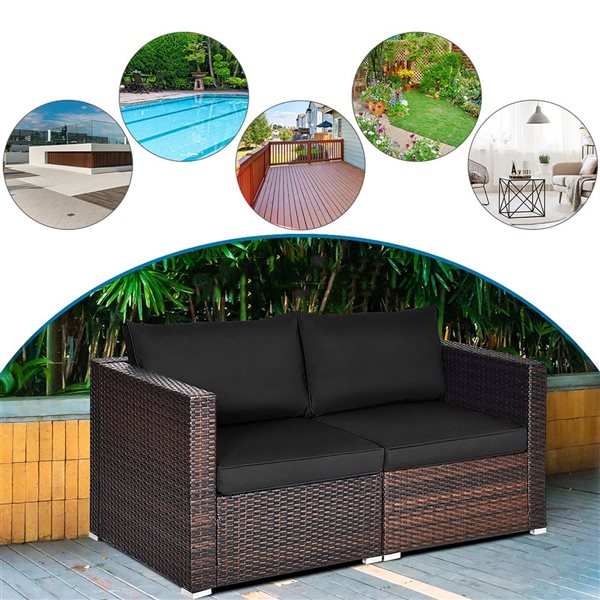 Costway 4-Piece Patio Rattan Corner Sectional Sofa Set w/ Black Cushion