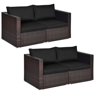 Costway 4-Piece Patio Rattan Corner Sectional Sofa Set w/ Black Cushion