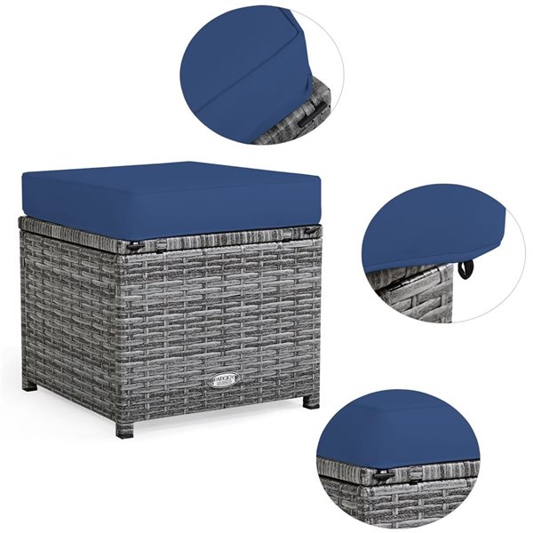 Costway 7-Piece Navy Patio Rattan Sectional Sofa Set w/ Table and Ottoman