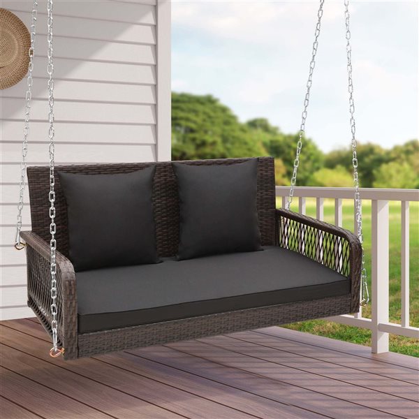 Costway 41.5-in x 20.5-in 2-Seater Black Hanging Porch Swing