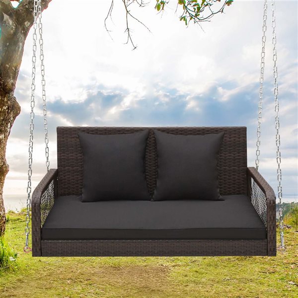 Costway 41.5-in x 20.5-in 2-Seater Black Hanging Porch Swing