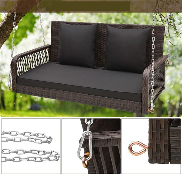 Costway 41.5-in x 20.5-in 2-Seater Black Hanging Porch Swing