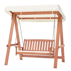 Costway 42.5-in 2-Seater Wood Porch Swing w/ Off-White Canopy