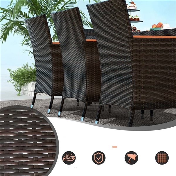 Costway 9-Piece Acacia Wood and Black Wicker Outdoor Dining Set w/ Umbrella Hole and Cushions Chairs