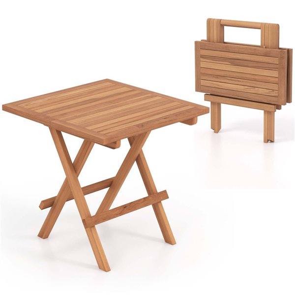 Costway 20-in Teak Wood Slatted Top Folding Patio Side Table