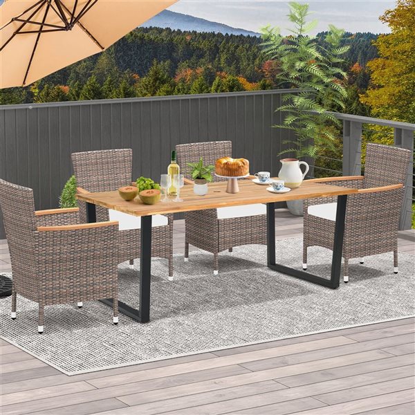 Costway 69-in x 32-in Acacio Wood and Metal Patio Table w/ 2-in Umbrella Hole