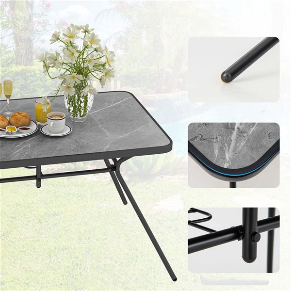 Costway 49-in x 29.5-in Marble-Like Top Patio Table w/Umbrella Hole