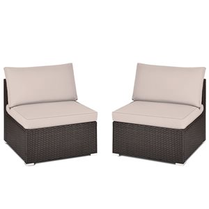 Costway 2-Piece Patio Rattan Sectional Armless Sofas w/ Beige Cushions