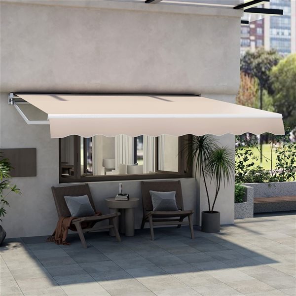 Costway 12-ft x 10-ft Beige Retractable Awning Sunshade Shelter w/ Manuel Crank
