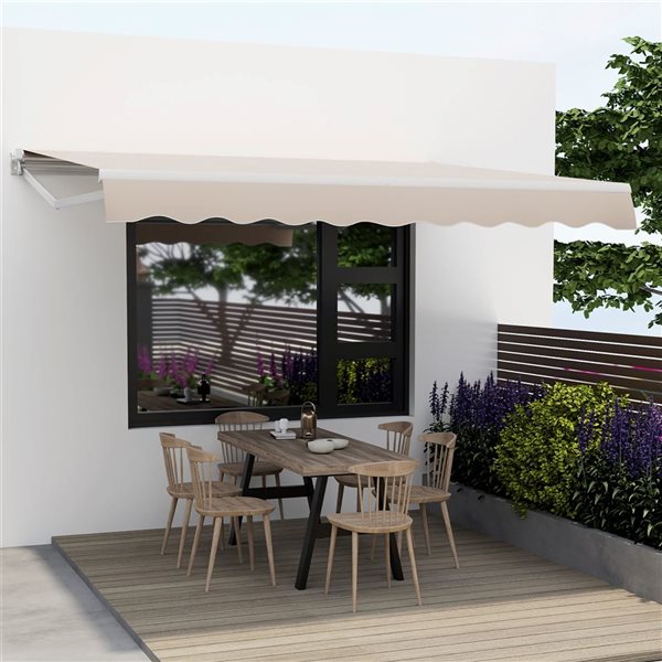 Costway 12-ft x 10-ft Beige Retractable Awning Sunshade Shelter w/ Manuel Crank