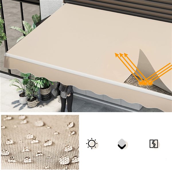 Costway 12-ft x 10-ft Beige Retractable Awning Sunshade Shelter w/ Manuel Crank