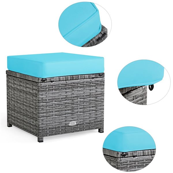 Costway 7-Piece Turquoise Patio Rattan Sectional Sofa Set w/ Table and Ottoman