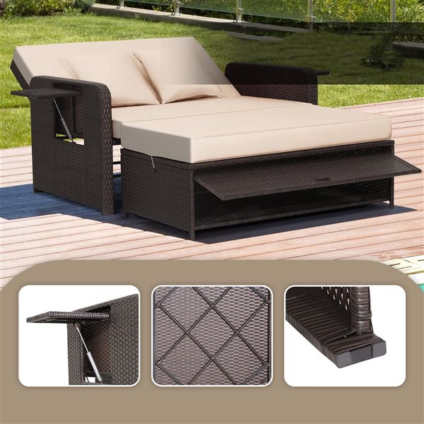 Costway Patio Rattan Beige Loveseat Daybed w/Storage