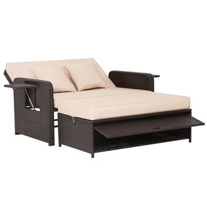 Costway Patio Rattan Beige Loveseat Daybed w/Storage