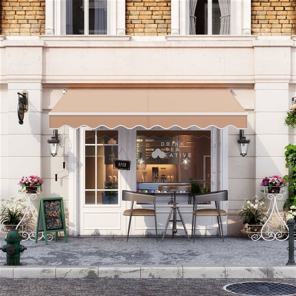 Costway 8-ft x 6.6-ft Beige Retractable Awning Sunshade Shelter w/ Manuel Crank