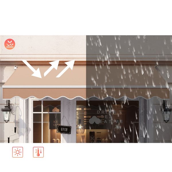 Costway 8-ft x 6.6-ft Beige Retractable Awning Sunshade Shelter w/ Manuel Crank