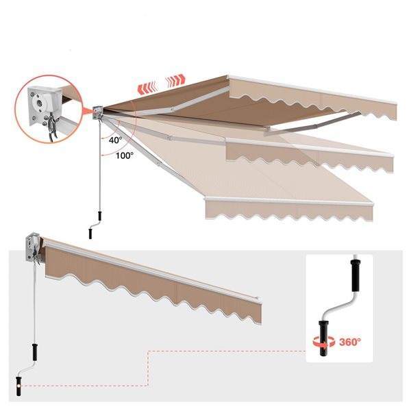 Costway 8-ft x 6.6-ft Beige Retractable Awning Sunshade Shelter w/ Manuel Crank