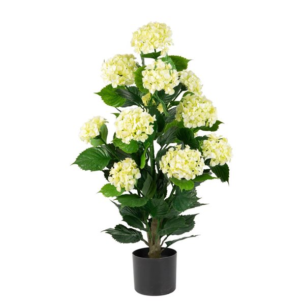 Arbre artificiel hortensia blanc 37 po h. par naturae decor, pot noir