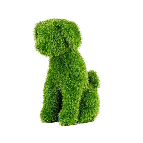 Topiaire de gazon synthétique vert 19 po en forme de chien en position assise par naturae decor