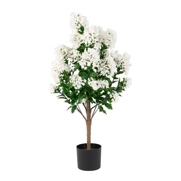 Arbre artificiel lagerstroemia blanc de 36 po h. par naturae decor, pot noir