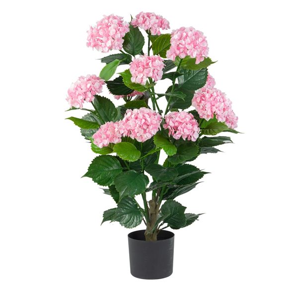 Arbre artificiel hortensia rose 37 po h. par naturae decor, pot noir