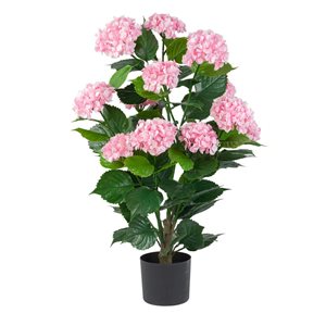 Arbre artificiel hortensia rose 37 po h. par naturae decor, pot noir