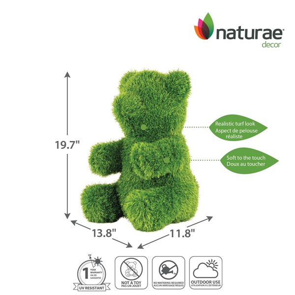 Topiaire de gazon synthétique vert 19 po en forme d'ours par naturae decor