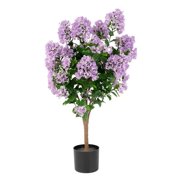 Arbre artificiel lagerstroemia mauve de 36 po h. par naturae decor, pot noir