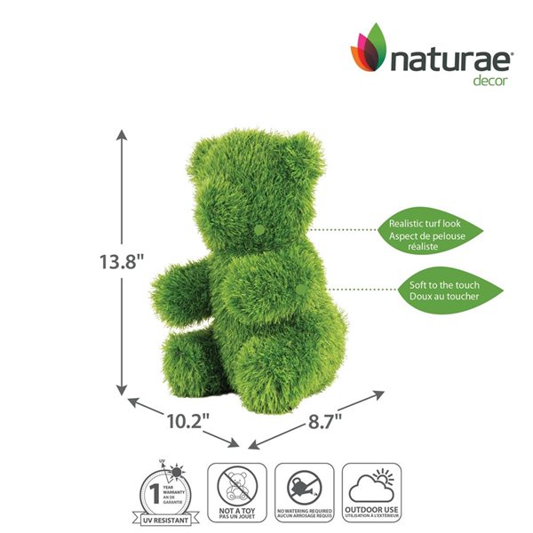 Topiaire de gazon synthétique vert 13 po en forme d'ours par naturae decor