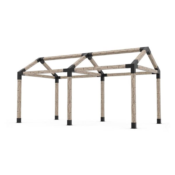 Ensemble de supports métal pour pergola autoportante double toit en pente GRID30 de Toja Grid, pour poteaux en bois 6x6