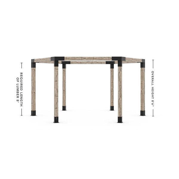 Ensemble de supports à pergola hexagonale en métal noir pour poteau de bois 6x6 GRID30 par Toja Grid