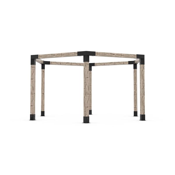 Ensemble de supports à pergola hexagonale en métal noir pour poteau de bois 6x6 GRID30 par Toja Grid