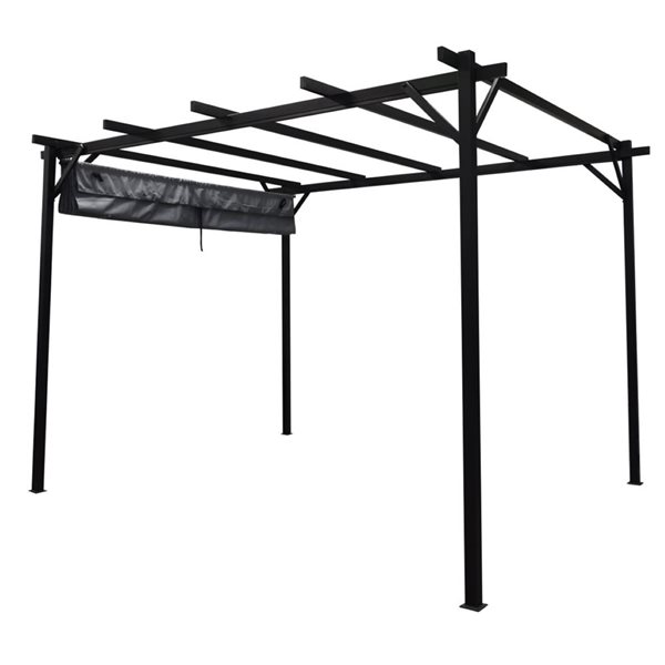 Corriveau Outdoor Furniture San Luis 10 x 10-ft Black Steel Pergola w/ Retractable Charcoal Polyester Canopy