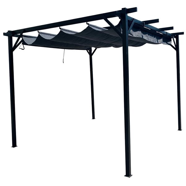 Corriveau Outdoor Furniture San Luis 10 x 10-ft Black Steel Pergola w/ Retractable Charcoal Polyester Canopy