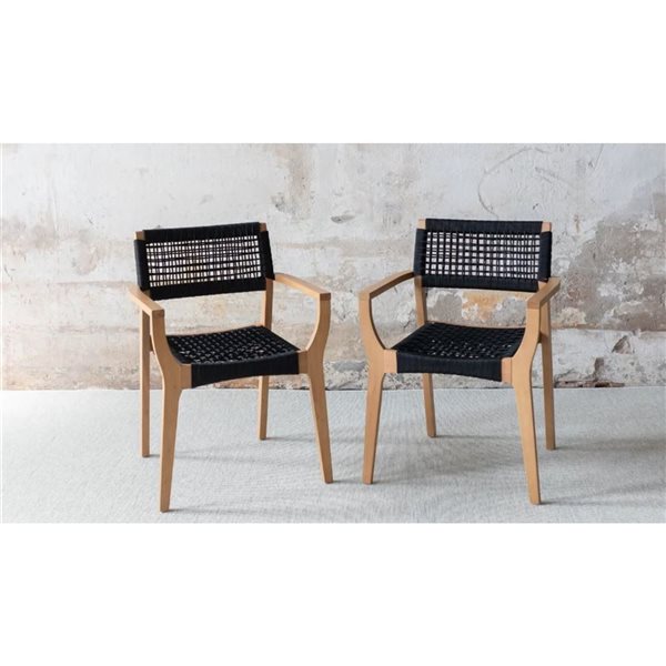 Corriveau Outdoor Furniture Maui Acacia Wood and Woven Dining Armchairs - Set of 2