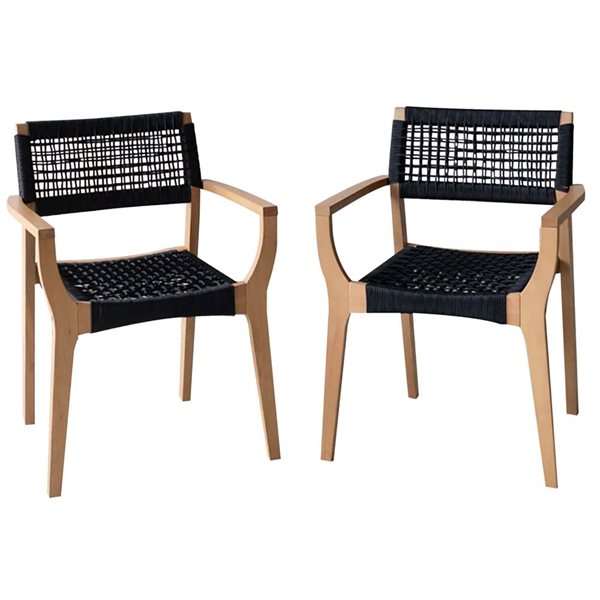 Corriveau Outdoor Furniture Maui Acacia Wood and Woven Dining Armchairs - Set of 2