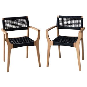 Corriveau Outdoor Furniture Maui Acacia Wood and Woven Dining Armchairs - Set of 2