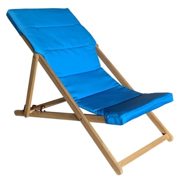 Chaise transat pliante et inclinable en bois d'acacia par Corriveau Meubles De Jardin, bleu