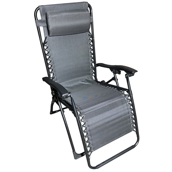 Corriveau Outdoor Furniture Grey Multi-position Zero Gravity Lounge Chair w/ Headrest Cushion