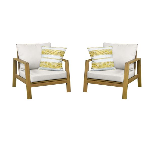 Corriveau Outdoor Furniture Fuji Acacia Wood Armchairs with Beige Cushion - Set of 2