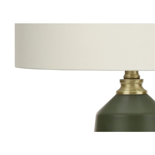 Lampe de table contemporaine 26 po Monarch Specialties céramique verte avec abat-jour en tissu ivoire