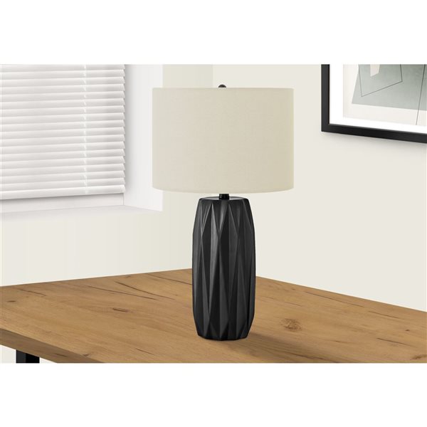 Monarch Specialties 25-in Cream Fabric Shade and Black Ceramic Contemporary Table Lamp