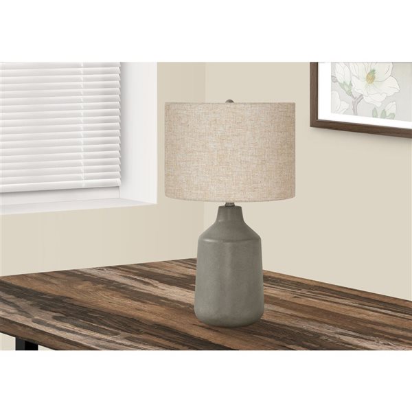 Lampe de table contemporaine 24 po Monarch Specialties béton gris avec abat-jour beige